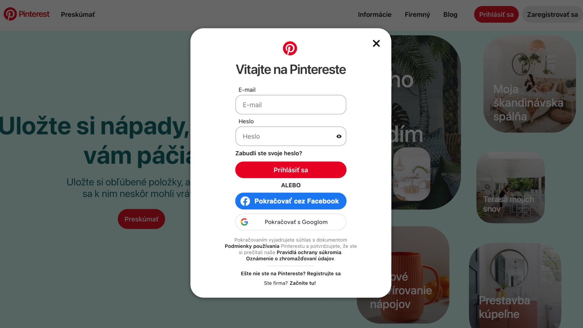 aplikácia Pinterest